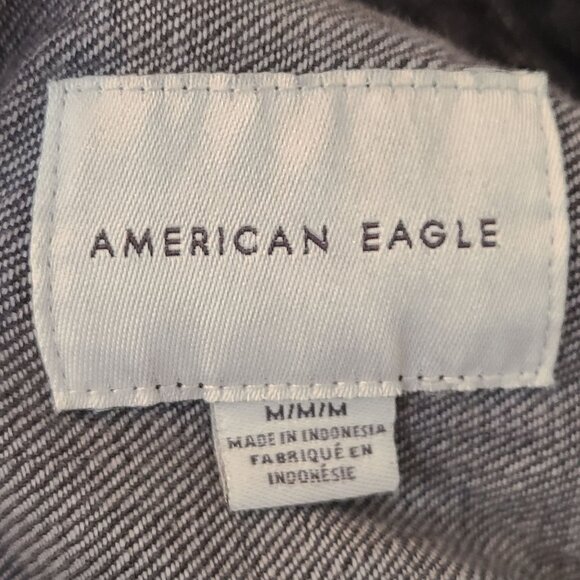 American Eagle washed gray/ black denim button down baby doll  hem size M - Picture 7 of 7